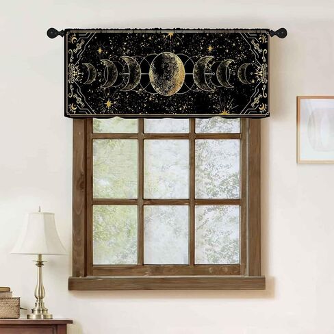 Moon Phase Valance Curtains for Kitchen,Boho Wildflower Floral Plant Botanical Purple Moon Moonlit Garden Floral Gothic Retro Window Treatments for Bedroom Living Room 1 Piece,54x18 Inch in Saudi Arabia