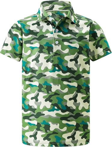 Boys Polo Shirt Short Sleeve Camo Print UPF 50+ Dry Fit Casual Collared Golf Shirts for Kids in Saudi Arabia