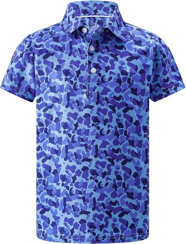 Boys Polo Shirt Short Sleeve Camo Print UPF 50+ Dry Fit Casual Collared Golf Shirts for Kids in Saudi Arabia