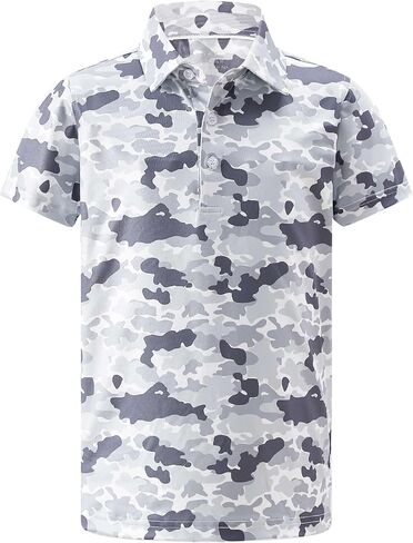 Boys Polo Shirt Short Sleeve Camo Print UPF 50+ Dry Fit Casual Collared Golf Shirts for Kids in Saudi Arabia