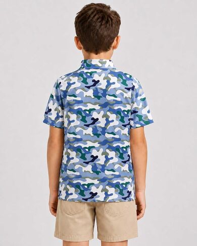 Boys Polo Shirt Short Sleeve Camo Print UPF 50+ Dry Fit Casual Collared Golf Shirts for Kids in Saudi Arabia