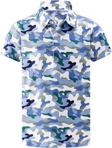 Boys Polo Shirt Short Sleeve Camo Print UPF 50+ Dry Fit Casual Collared Golf Shirts for Kids in Saudi Arabia