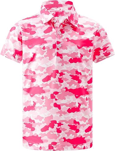 Boys Polo Shirt Short Sleeve Camo Print UPF 50+ Dry Fit Casual Collared Golf Shirts for Kids in Saudi Arabia