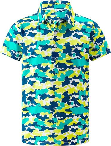 Boys Polo Shirt Short Sleeve Camo Print UPF 50+ Dry Fit Casual Collared Golf Shirts for Kids in Saudi Arabia