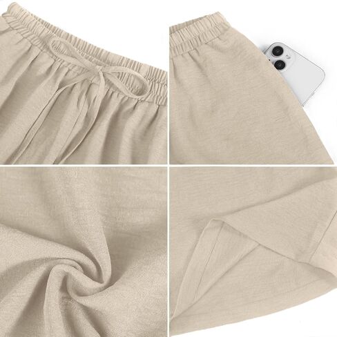 LOOKBOHO Women's Wide Leg Lounge Pants with Pockets Lightweight High Waisted Adjustable Tie Knot Loose Trousers with Pockets Apricot S in Saudi Arabia