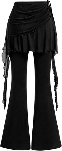 Verdusa Women's Ruched Tie Knot Mesh Wide Leg Pants Ruffle Trim Bell Bottom in Kuwait