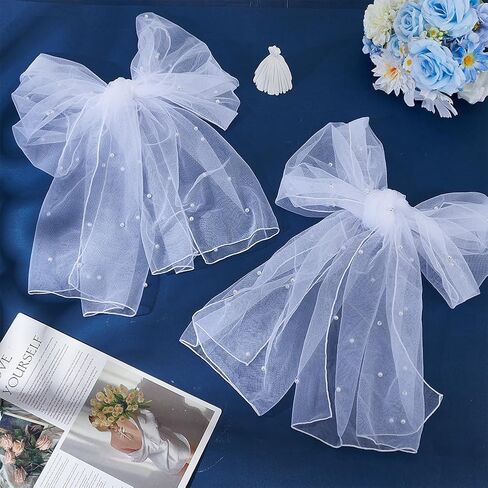 WEBEEDY 2 Pcs White Pearl Bridal Shawl Tulle Shawl Sheer Wedding Cape for Bride, Wedding Dress Cover Up for Women for Women Bride Formal Event Cover Up Wedding Ceremony Photo Shoot in Kuwait