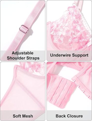 FEOYA Push Up Strappy Embroidered Mesh Sheer Lingerie Set Sexy Floral Embroidered Underwear in Kuwait