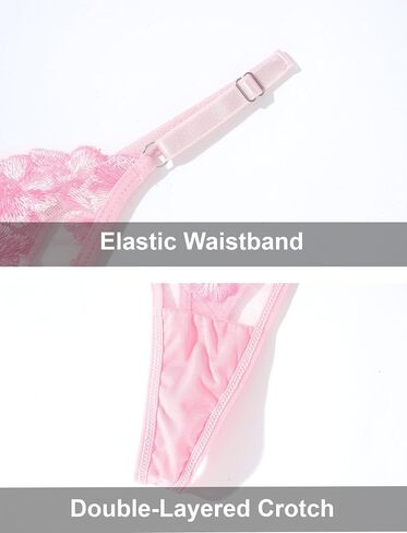 FEOYA Push Up Strappy Embroidered Mesh Sheer Lingerie Set Sexy Floral Embroidered Underwear in Kuwait