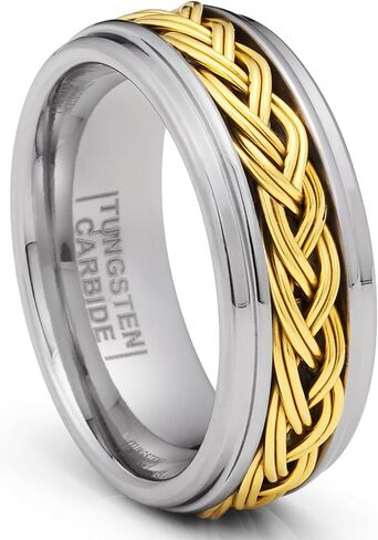 Metal Masters Gold Plated Braided Tungsten Carbide Ring Mens Wedding Band 8MM Comfort-Fit in Saudi Arabia