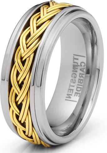 Metal Masters Gold Plated Braided Tungsten Carbide Ring Mens Wedding Band 8MM Comfort-Fit in Saudi Arabia
