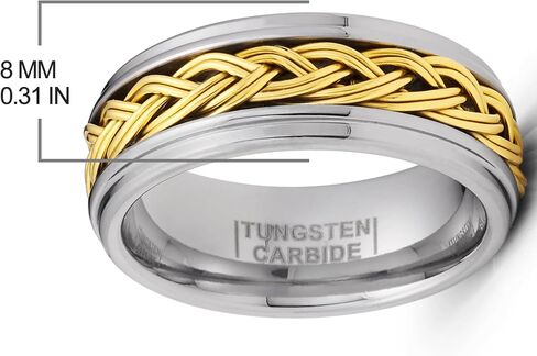 Metal Masters Gold Plated Braided Tungsten Carbide Ring Mens Wedding Band 8MM Comfort-Fit in Saudi Arabia