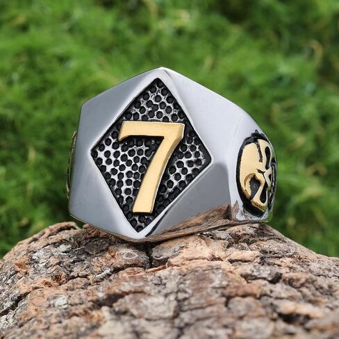 خاتم راكبي الدراجات النارية 1% er Outlaw، Lucky 7 & Lucky 13 وجه على شكل ألماس من الفولاذ التيتانيوم مع جانب جمجمة، مجوهرات على شكل حلقة دراجات متمردة على الطراز القوطي in Kuwait