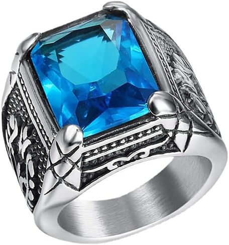 Mens Stainless Steel Blue and Red CZ Stone Tulip Rings Size 7-15 in Saudi Arabia
