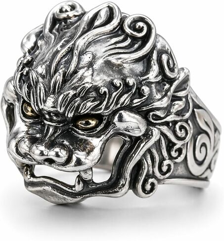 Pixiu Ring for Men and Women, Adjustable Size 9-14, Sacred Talisman for Protection and Abundance, Ancient Oriental Mysticism, Gothic Punk Biker Ring, Eastern Chimera Ring, Spiritual Jewelry Gift in Saudi Arabia