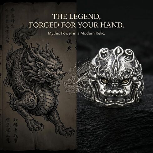 Pixiu Ring for Men and Women, Adjustable Size 9-14, Sacred Talisman for Protection and Abundance, Ancient Oriental Mysticism, Gothic Punk Biker Ring, Eastern Chimera Ring, Spiritual Jewelry Gift in Saudi Arabia