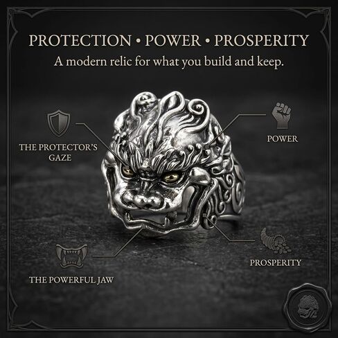 Pixiu Ring for Men and Women, Adjustable Size 9-14, Sacred Talisman for Protection and Abundance, Ancient Oriental Mysticism, Gothic Punk Biker Ring, Eastern Chimera Ring, Spiritual Jewelry Gift in Saudi Arabia