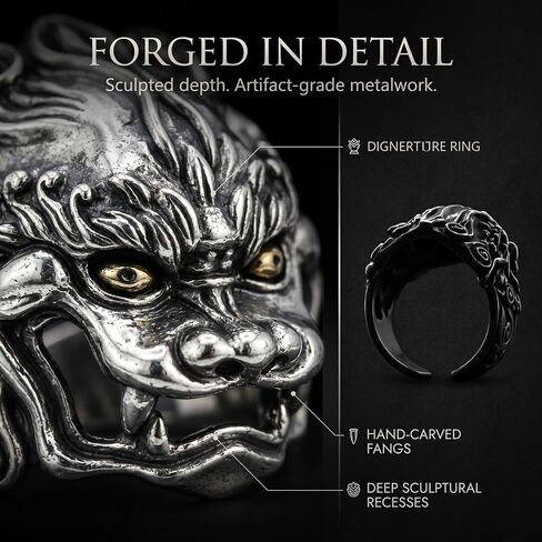 Pixiu Ring for Men and Women, Adjustable Size 9-14, Sacred Talisman for Protection and Abundance, Ancient Oriental Mysticism, Gothic Punk Biker Ring, Eastern Chimera Ring, Spiritual Jewelry Gift in Saudi Arabia