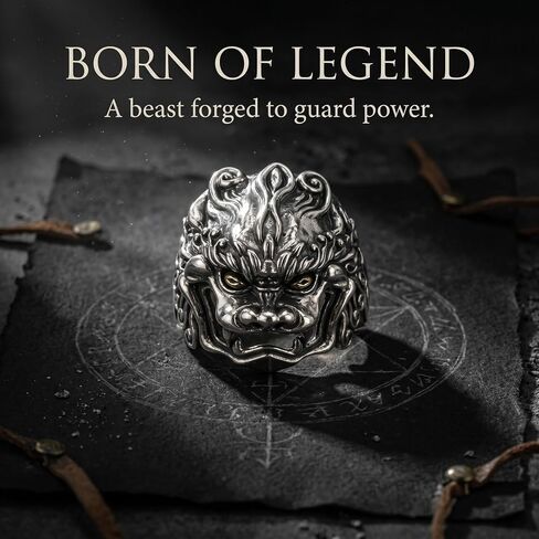 Pixiu Ring for Men and Women, Adjustable Size 9-14, Sacred Talisman for Protection and Abundance, Ancient Oriental Mysticism, Gothic Punk Biker Ring, Eastern Chimera Ring, Spiritual Jewelry Gift in Saudi Arabia