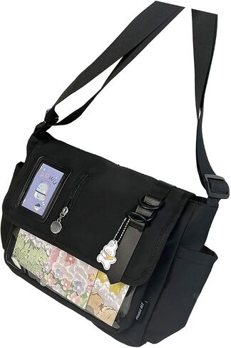 Japanese Styles Nylon Crossbody Bag for Anime Enthusiasts and Students Large Capacity Shoulder Bags for Everyday Use, Plain Black, As pic shown in Saudi Arabia