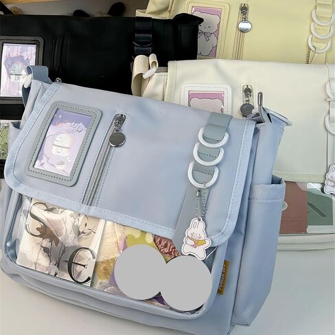 Japanese Styles Nylon Crossbody Bag for Anime Enthusiasts and Students Large Capacity Shoulder Bags for Everyday Use, Plain Black, As pic shown in Saudi Arabia