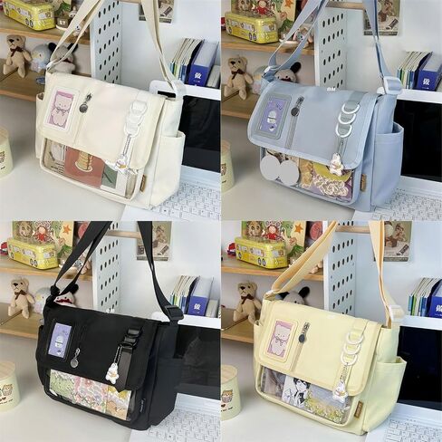 Japanese Styles Nylon Crossbody Bag for Anime Enthusiasts and Students Large Capacity Shoulder Bags for Everyday Use, Plain Black, As pic shown in Saudi Arabia