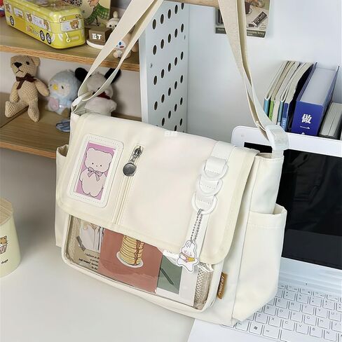 Japanese Styles Nylon Crossbody Bag for Anime Enthusiasts and Students Large Capacity Shoulder Bags for Everyday Use, Plain Black, As pic shown in Saudi Arabia