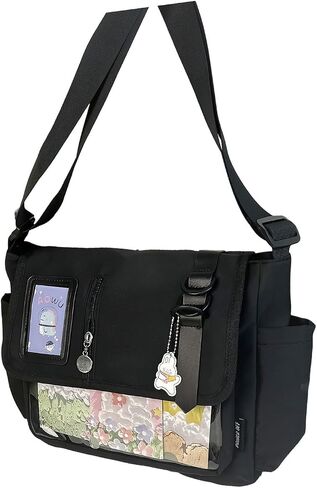 Japanese Styles Nylon Crossbody Bag for Anime Enthusiasts and Students Large Capacity Shoulder Bags for Everyday Use, Plain Black, As pic shown in Saudi Arabia