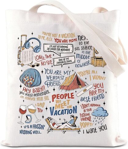 KUIYAI Rom-Com Movie Merchandise Tote Bag Poppy And Alex Romance Book Lover Shoulder Bag Romantic Vacation Beach Read Gift in Kuwait