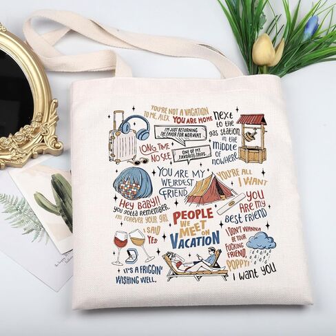 KUIYAI Rom-Com Movie Merchandise Tote Bag Poppy And Alex Romance Book Lover Shoulder Bag Romantic Vacation Beach Read Gift in Kuwait