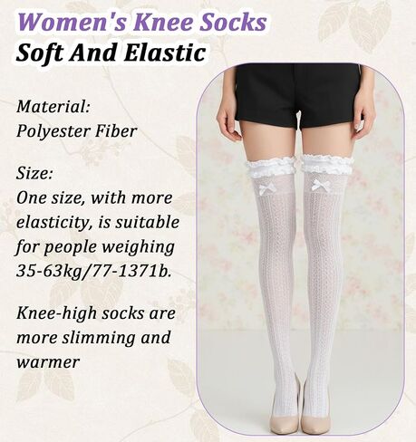 2 Pairs White Stockings for Women, White Lace Thigh High Stockings, Stay-Up Design (Breathable & Soft) in Saudi Arabia