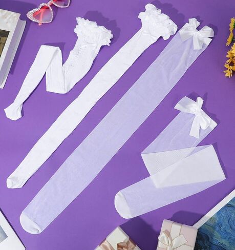 2 Pairs White Stockings for Women, White Lace Thigh High Stockings, Stay-Up Design (Breathable & Soft) in Saudi Arabia