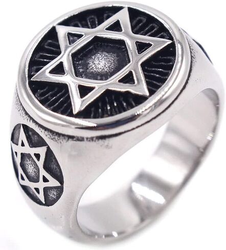 Mens Stainless Steel Six Point Hexagram Star of David Ring Size 7-13 in Saudi Arabia