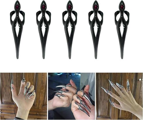 Gothic Punk Dark Adjustable Alloy Fingertip Rings Accessory for Subcultures Enthusiasts and Cosplay Event in Saudi Arabia