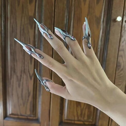 Gothic Punk Dark Adjustable Alloy Fingertip Rings Accessory for Subcultures Enthusiasts and Cosplay Event in Saudi Arabia