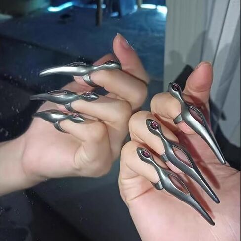Gothic Punk Dark Adjustable Alloy Fingertip Rings Accessory for Subcultures Enthusiasts and Cosplay Event in Saudi Arabia