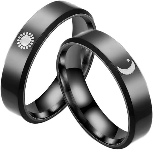 COLORFUL BLING Stainless Steel Matching Promise Sun Moon and Star Rings for Couples Band Open Rings for Her and Him Boyfriend Girlfriend Engagement Wedding Jewelry in Saudi Arabia