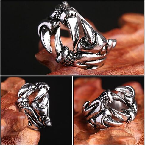 TEHAUX Dragon Claw Open Ring Vintage Men’s Finger Jewelry Retro Punk Adjustable Man Ring for Casual Wear in Kuwait