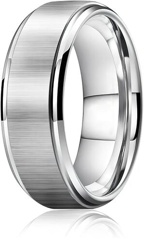 Mens Wedding Band Tungsten Ring: 6/8mm Width Black/Silver Rings for Men Matte Polished Finish Step Edge, Engagement Tungsten Rings for Men Anniversary Promise Rings for Him Comfort Fit Size 6-12 in Saudi Arabia