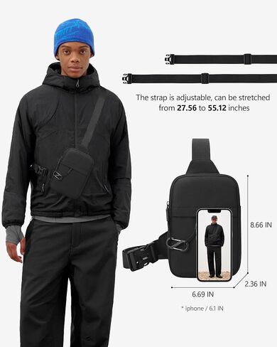 Peicees Pack of 2 Small Anti-theft Sling Bag for Men Women Waterproof Mini Crossbody Backpack Chest Bag Travel Passport Phone Holder, Grey and Black in Saudi Arabia