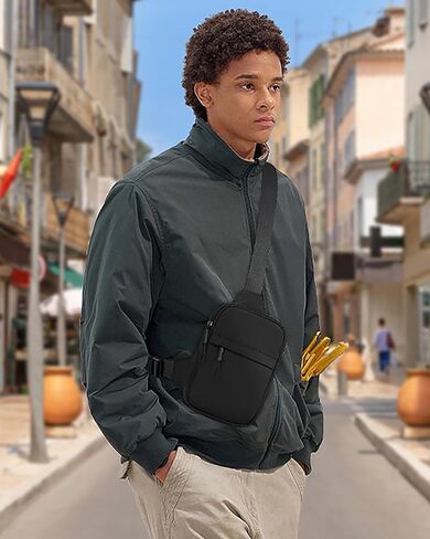 Peicees Pack of 2 Small Anti-theft Sling Bag for Men Women Waterproof Mini Crossbody Backpack Chest Bag Travel Passport Phone Holder, Grey and Black in Saudi Arabia