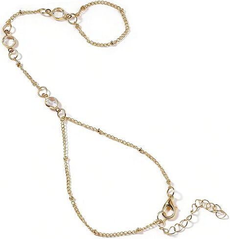 AceFun 1PC Gold Hand Chain Bracelet for Women Rhinestones Crown Pearls Beads Finger Ring Bracelets Trendy Dainty Simple Waterproof Bracelet Fashion Body Jewelry for Ladies in Saudi Arabia