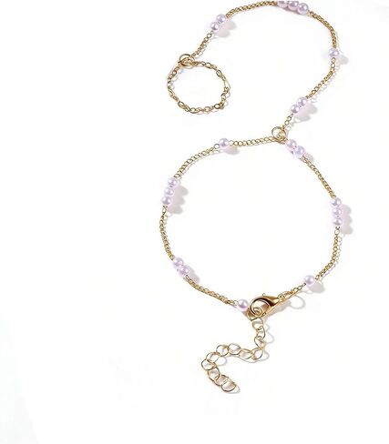 AceFun 1PC Gold Hand Chain Bracelet for Women Rhinestones Crown Pearls Beads Finger Ring Bracelets Trendy Dainty Simple Waterproof Bracelet Fashion Body Jewelry for Ladies in Kuwait