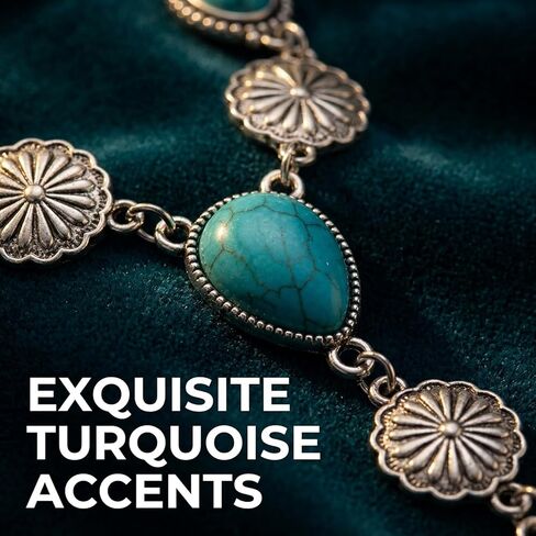 ASIJUNTYECHO Ring Bracelet Hand Chain, Western Bracelets for Women, Chain Rings for Women, Silver Tone Turquoise Vintage Cowgirl Hand Chain, Western Festival Party Jewelry in Saudi Arabia