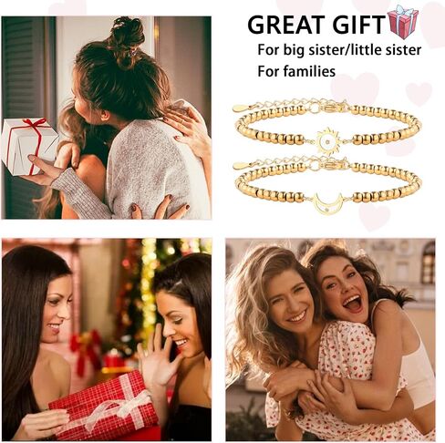 2Pcs Matching Sisters Bracelets for 2,Stainless Steel Link Bracelet for Big Sister Little Sister Matching Bracelets for Soul Sisters Friend in Saudi Arabia