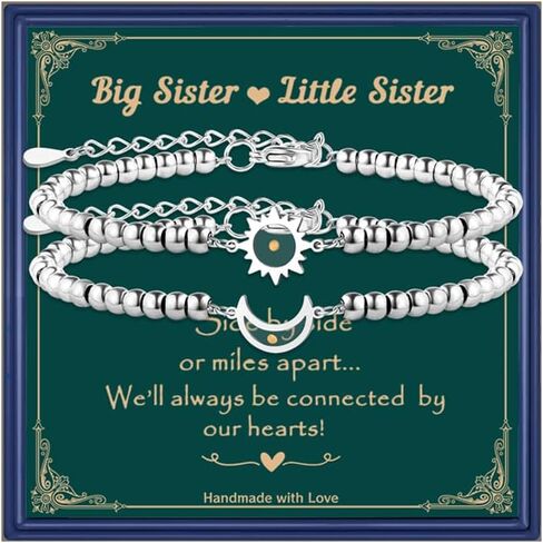 2Pcs Matching Sisters Bracelets for 2,Stainless Steel Link Bracelet for Big Sister Little Sister Matching Bracelets for Soul Sisters Friend in Saudi Arabia