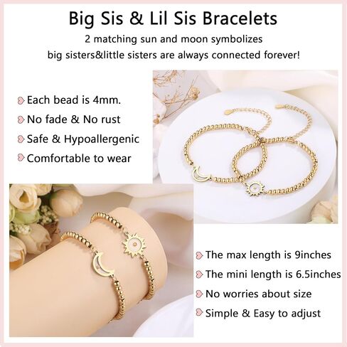 2Pcs Matching Sisters Bracelets for 2,Stainless Steel Link Bracelet for Big Sister Little Sister Matching Bracelets for Soul Sisters Friend in Saudi Arabia
