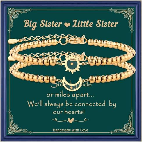 2Pcs Matching Sisters Bracelets for 2,Stainless Steel Link Bracelet for Big Sister Little Sister Matching Bracelets for Soul Sisters Friend in Saudi Arabia