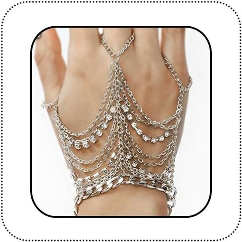 Vintage Bridal Crystal Slave Bracelet Multi-layered Rhinestone Slave Bracelet Shiny Tennis Chain Bracelets Finger Ring Beach Wedding Luxury Hand Jewelry Accessories for Women in Saudi Arabia