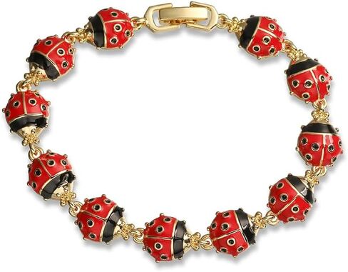 Beetle Bracelet for Women Gold Plated Dainty Cute Red Black Enamel Ladybug Animal Tennis Bracelets Sweet Fine Party Holiday Jewelry for Her 7.48inch in Saudi Arabia